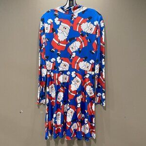Stretcy Santa Covered Dress with Long Sleeves - Size Large